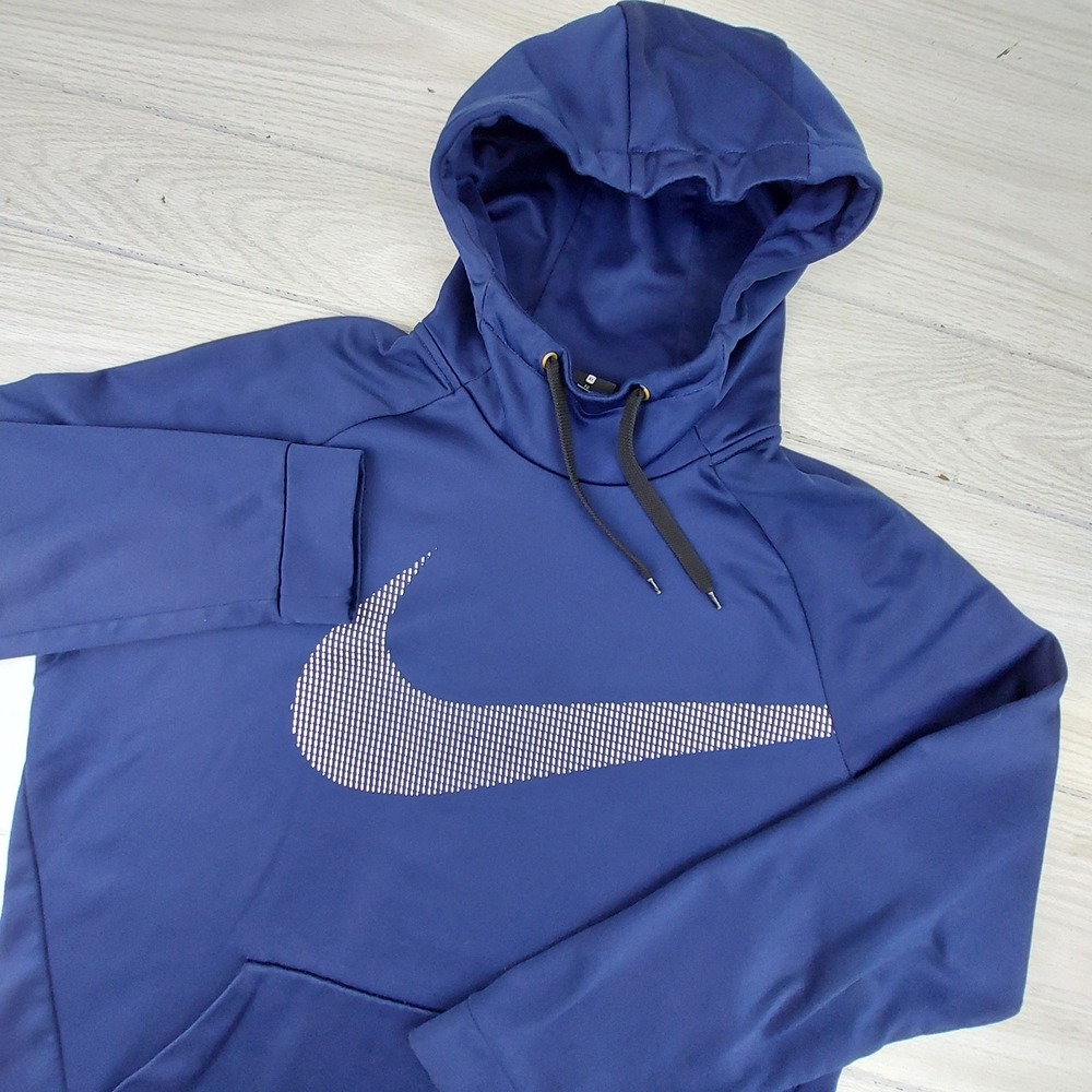 Nike Hoodie Mens XL Navy Blue Dri-FIT Big Swoosh Pullover Streetwear Athletic